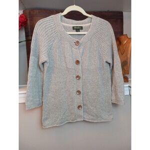 Eddie Bauer‎ Women's Beige Knit Cardigan  Linen Blend Sweater Size Large
